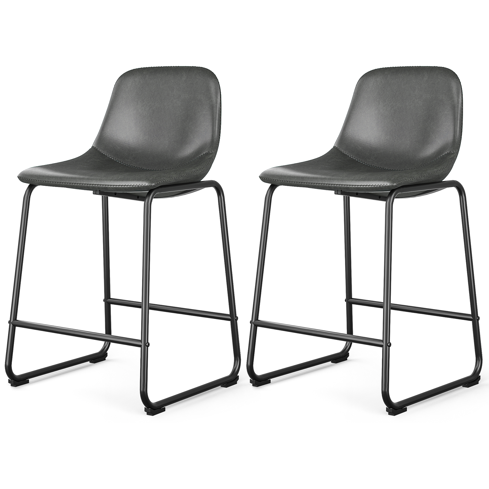 Rfiver Pu Faux Leather Bar Stools, Industrial Pub Barstools with Back and Footrest, Modern Armless Bar Height Stool Chairs